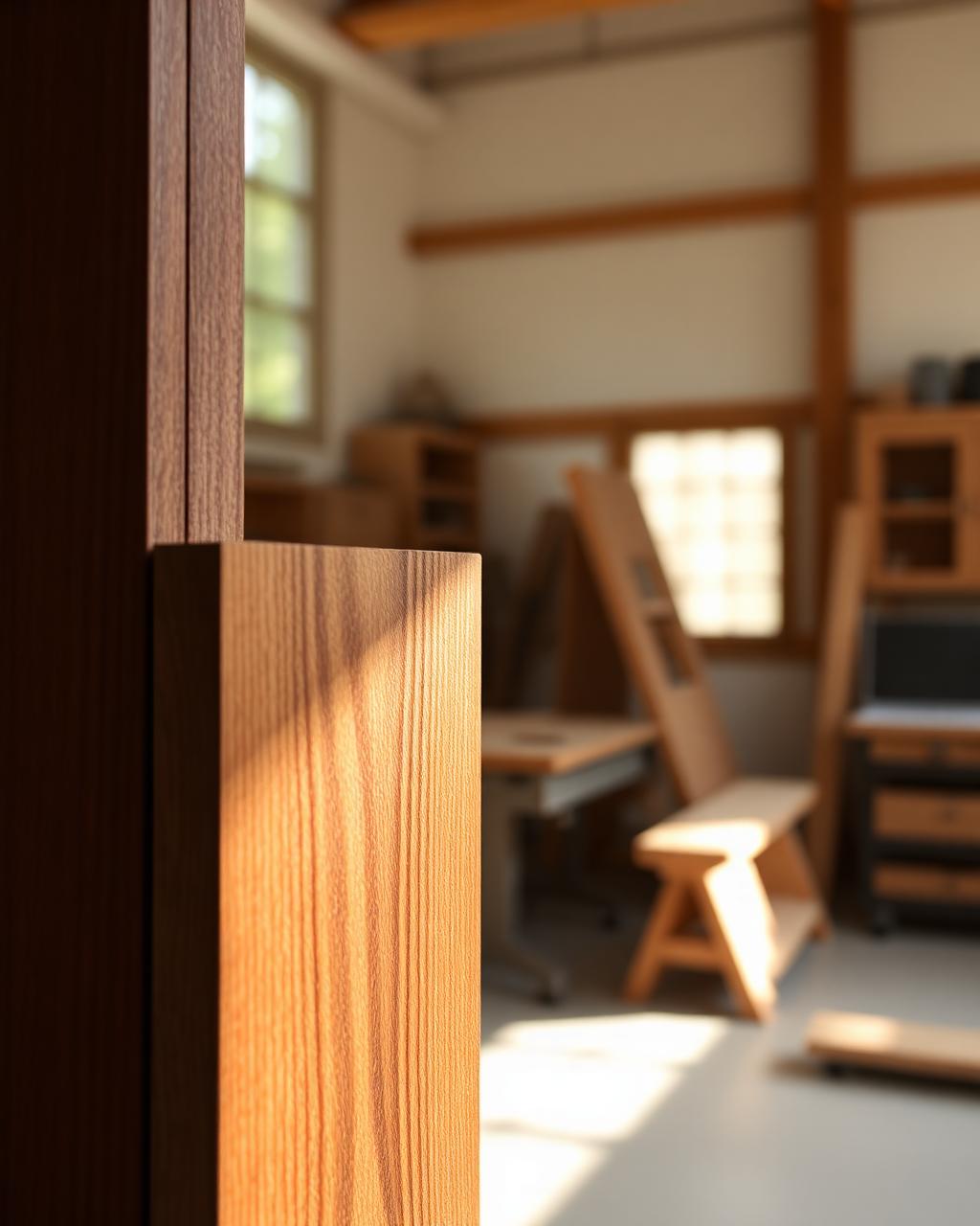 Detail of dark walnut joinery in a Maqmatt workshop